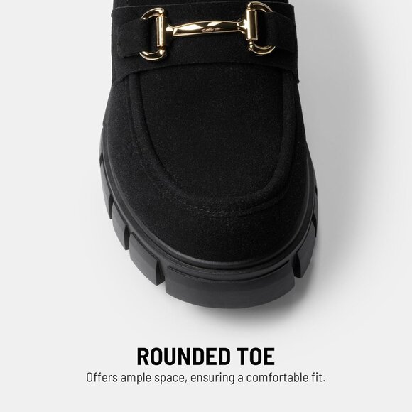 Dream Pairs Women Black Platform Chunky Heeled Slip On Loafers with Horsebit - Picture 4 of 8